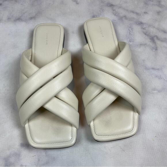 Anine Bing Eve Padded Cross Strap Ivory Leather Slide Sandals - Picture 4 of 10